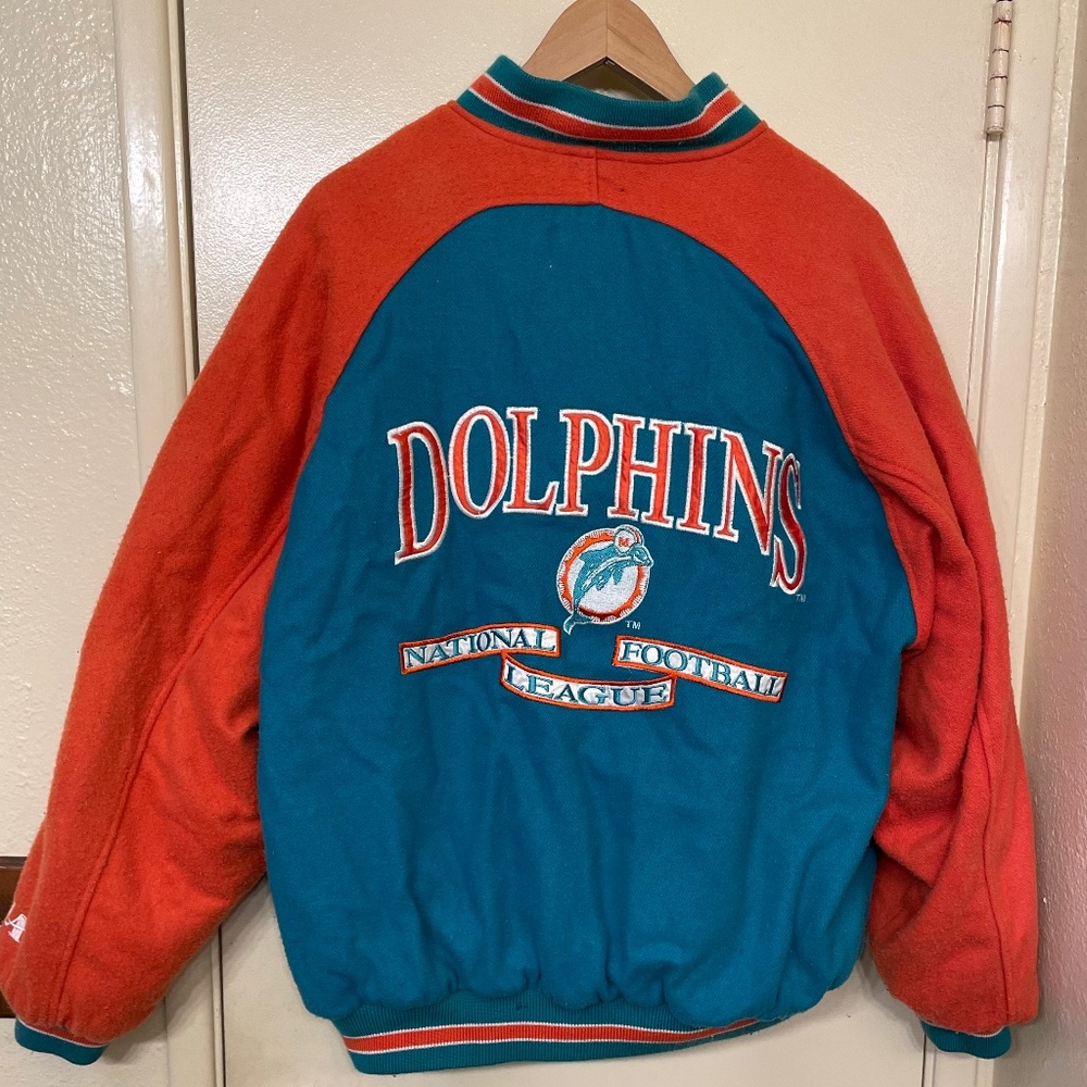 Vintage Logo Athletic Varsity Wool Miami Dolphins Jacket Quilted Lining Large